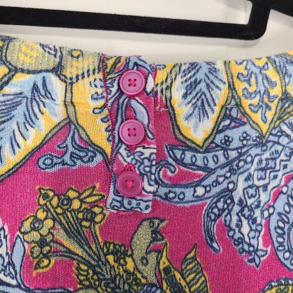 Talbots Sweater Women's Size XL Crew Neck 3/4 Sleeve Pink Blue Floral Cotton - Picture 8 of 8